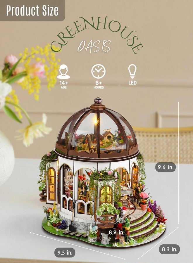 Hands Craft Greenhouse Oasis DIY Miniature House Kit with LED Lights - Outdoor Garden Gazebo 3D Puzzle and Bookshelf Decor - Wooden Craft Kit for Adults & Teens - Image 2